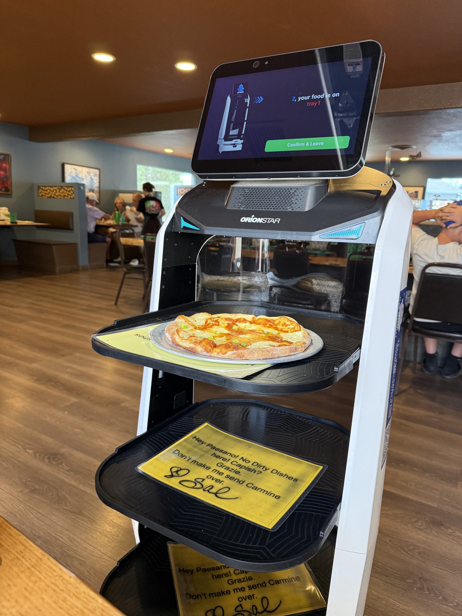 The robot at Antonio's, rolling up with my pizza and garlic knots