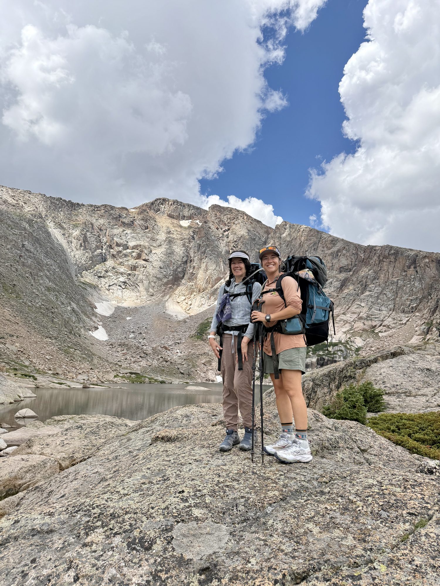 Two of us and a lot of granite, snow still hanging on in the high country.
